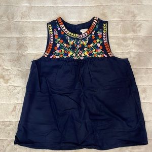 JCrew navy embroidered sleeveless top size 4